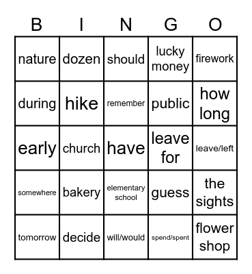 B3 L5 Vocab Bingo Card