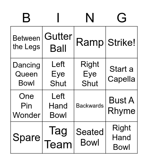 SBHC Team Bonding Bowling Extravaganza Bingo Card