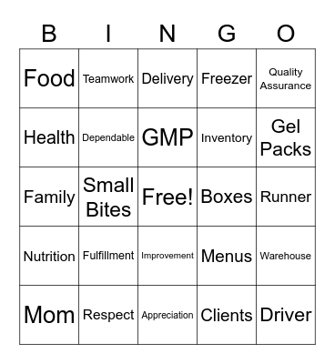 Mom's Meals Bingo Card