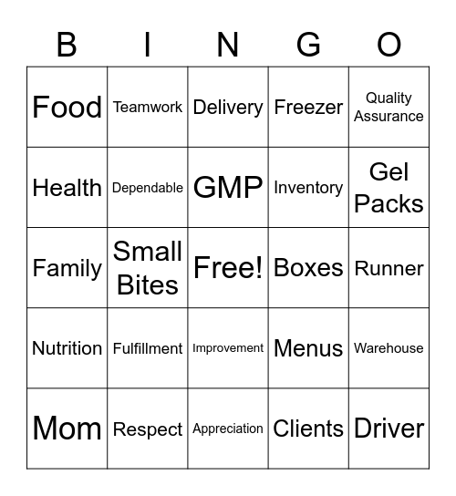 Mom's Meals Bingo Card