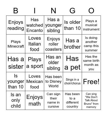 Find someone who... Bingo Card