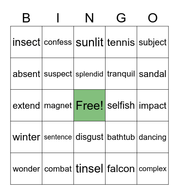 VCCV Bingo Card