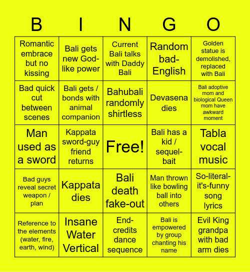 Bahubali BINGO Card