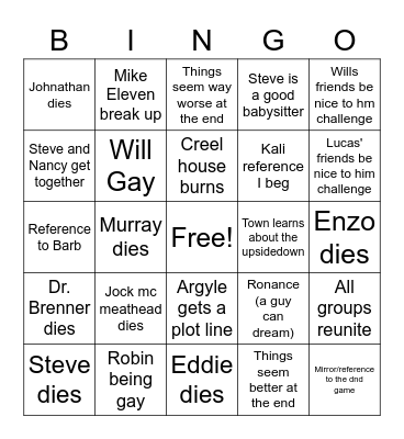 Stranger Bingo Card