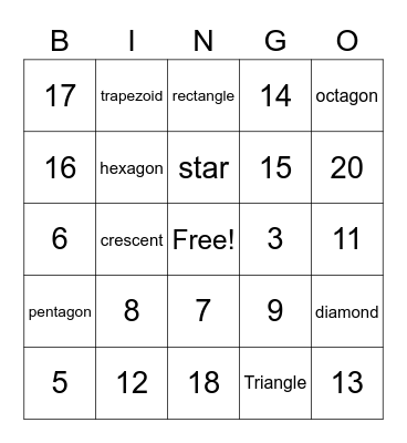 shapes bingo Card