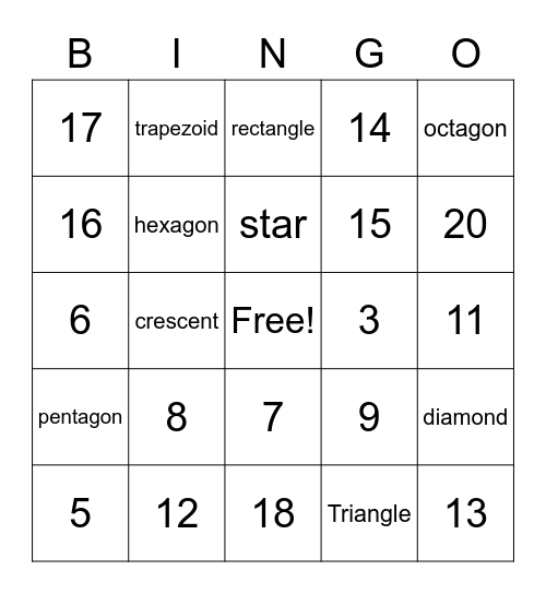 shapes bingo Card