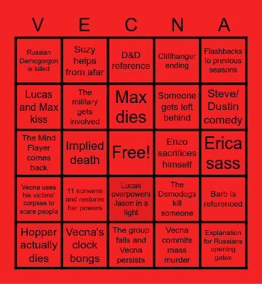 Stranger Things Volume 4 Part 2 Bingo Card