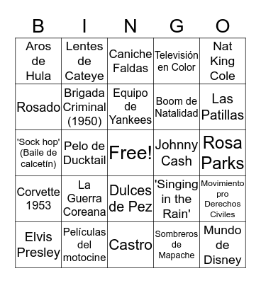 Los Años 50 Bingo Card