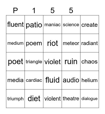 Purple 155 Bingo Card