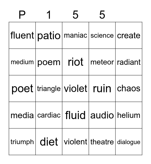 Purple 155 Bingo Card