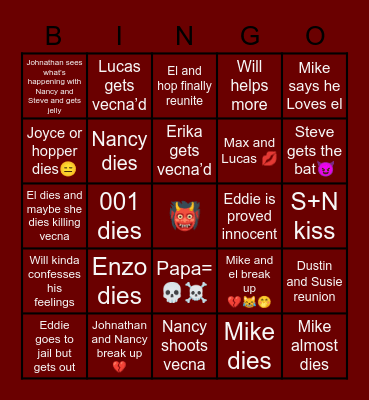 Stranger Things Volume 2 Bingo Card