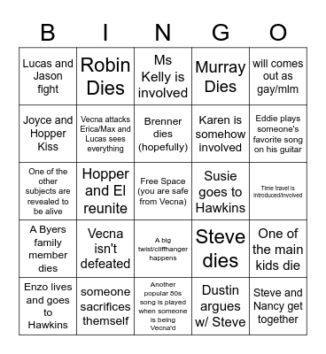 STRANGER THINGS BINGO Card