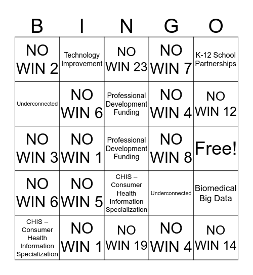 10 GOOD - 30 NO WIN Bingo Card