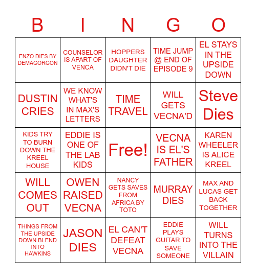 STRANGER THINGS 4 VOL.2 Bingo Card