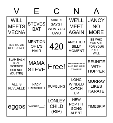 Stranger Tings V.2 Bingo Card
