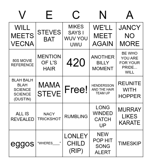 Stranger Tings V.2 Bingo Card