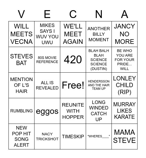Stranger Tings V.2 Bingo Card