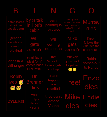 Stranger Things V2 bingo!! Bingo Card