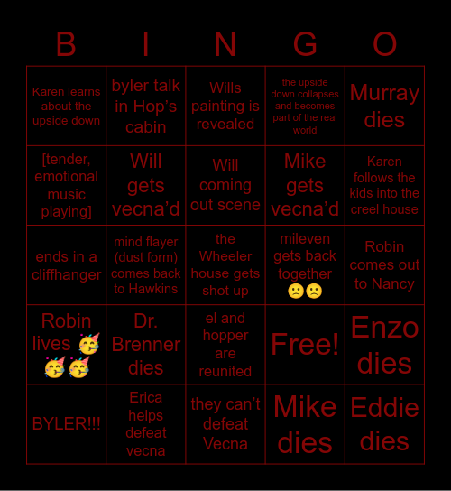 Stranger Things V2 bingo!! Bingo Card