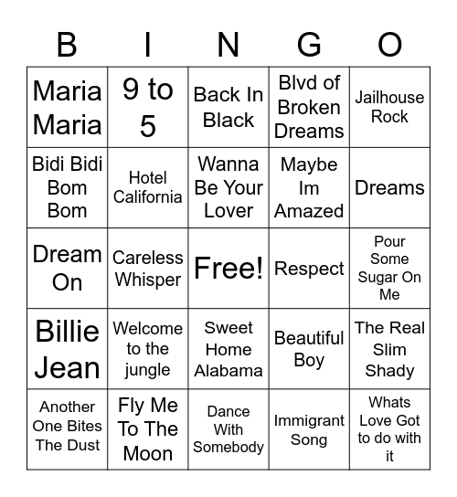Music Legends Bingo Card