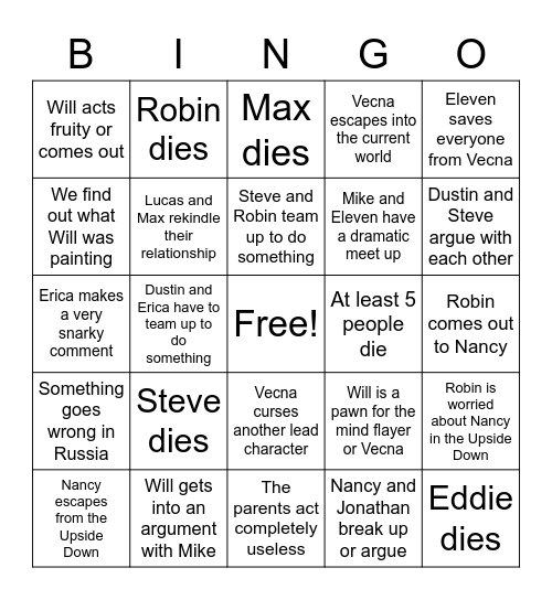 Stranger Things 4 - Volume 2 Bingo Card