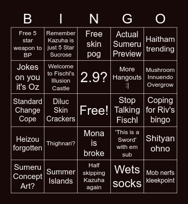 2.8 Livestream Bingo Card