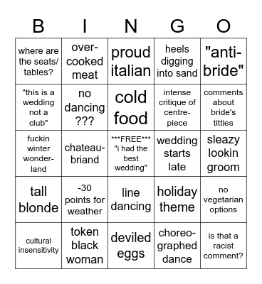 Four Weddings Bingo Card