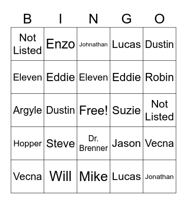 Stranger Things Deaths Bingo Card