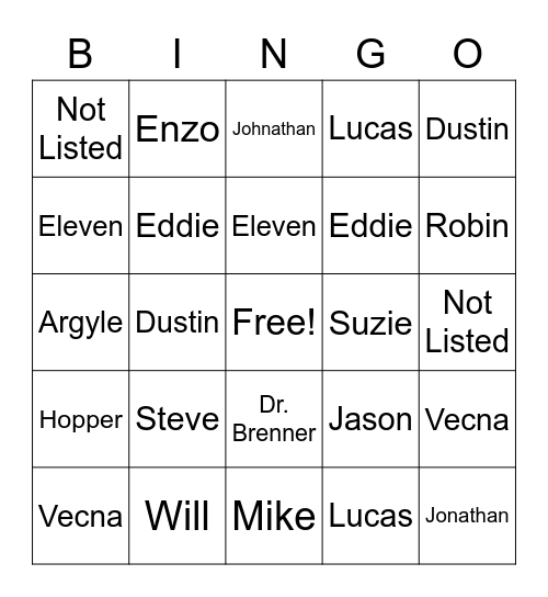 Stranger Things Deaths Bingo Card