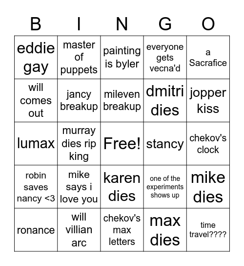 Stranger Things 4.2 Bingo Card