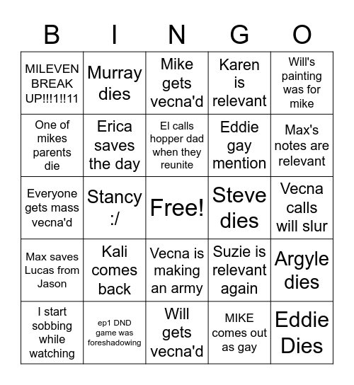 Stranger things bingo card Bingo Card