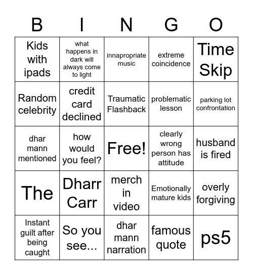 Dharmann Bingo Card