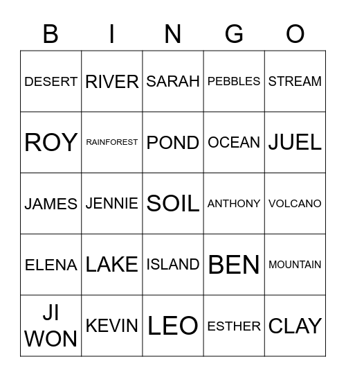 OUR EARTH Bingo Card