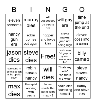 stranger things vol 2 Bingo Card