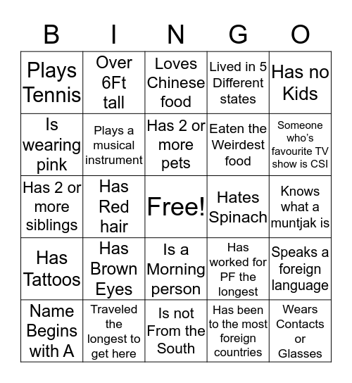 People Bingo Card