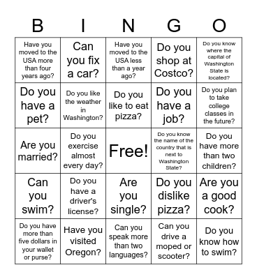 Present Simple Questions: Can Do Are Have Bingo Card