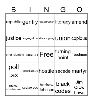 Reconstruction Bingo Card