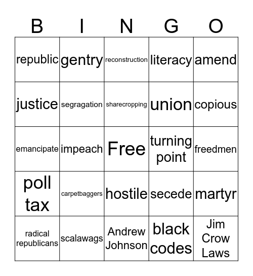 Reconstruction Bingo Card