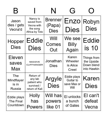 Stranger Things S4 P2 Bingo Card