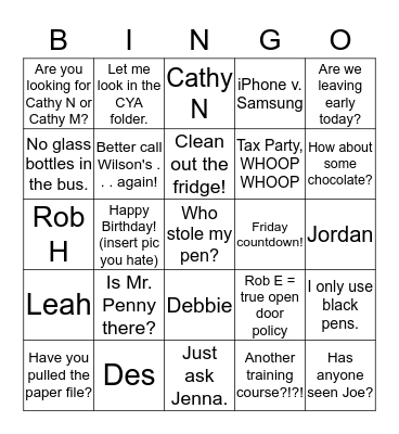 4th Annual MNP Office Olympics BINGO Card