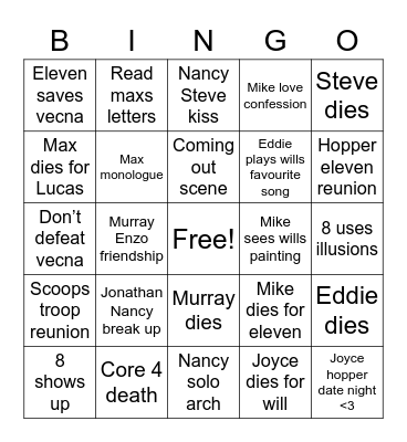 Stranger things season 4 volume 2 Bingo Card