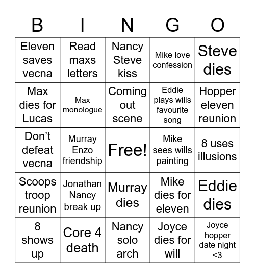 Stranger things season 4 volume 2 Bingo Card