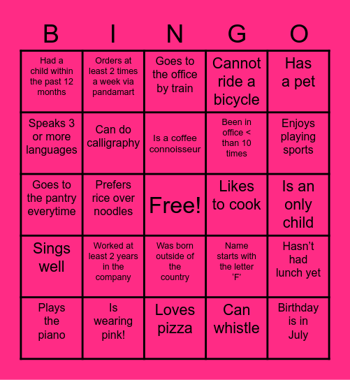 Pandaversary - Find Someone Who Bingo Card