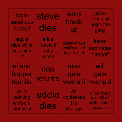 STRANGER THINGS BINGO Card