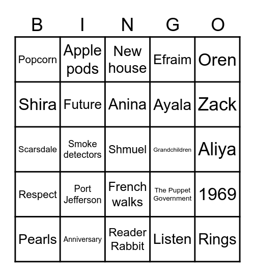 Anniversary Bingo Card