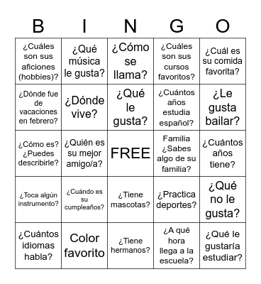 Para conocernos mejor Bingo Card