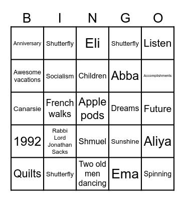 Anniversary Bingo Card