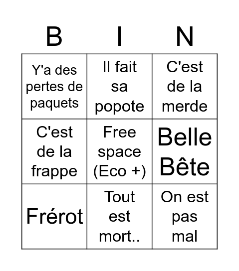 Le bingo de Geoffrey Bingo Card