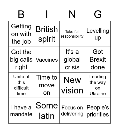 Boris Bullshit Bingo Card
