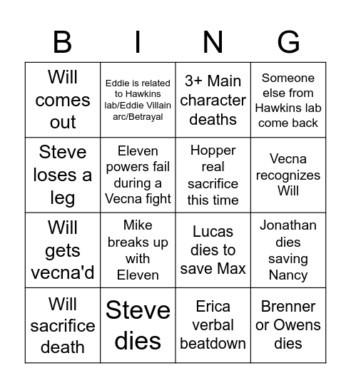 Stranger Things Vol.2 Bingo Card
